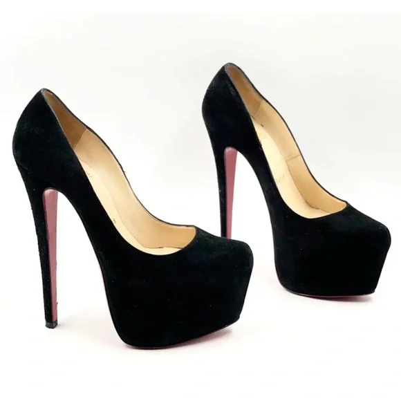 CHRISTIAN LOUBOUTIN Daffodile Black Suede Platform Pump US EU